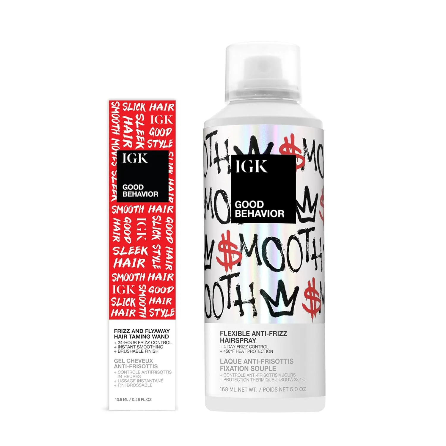 IGK Good Behavior Frizz & Flyaway Taming Wand + Flexible Anti-Frizz Hairspray - набор для разглаживания и укладки против пушистости, для контроля, блеска и послушности, Vegan & Cruelty-Free