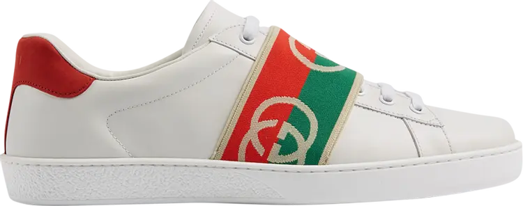 Кроссовки Gucci Ace Elastic Web Interlocking G - White Red Green, зеленый