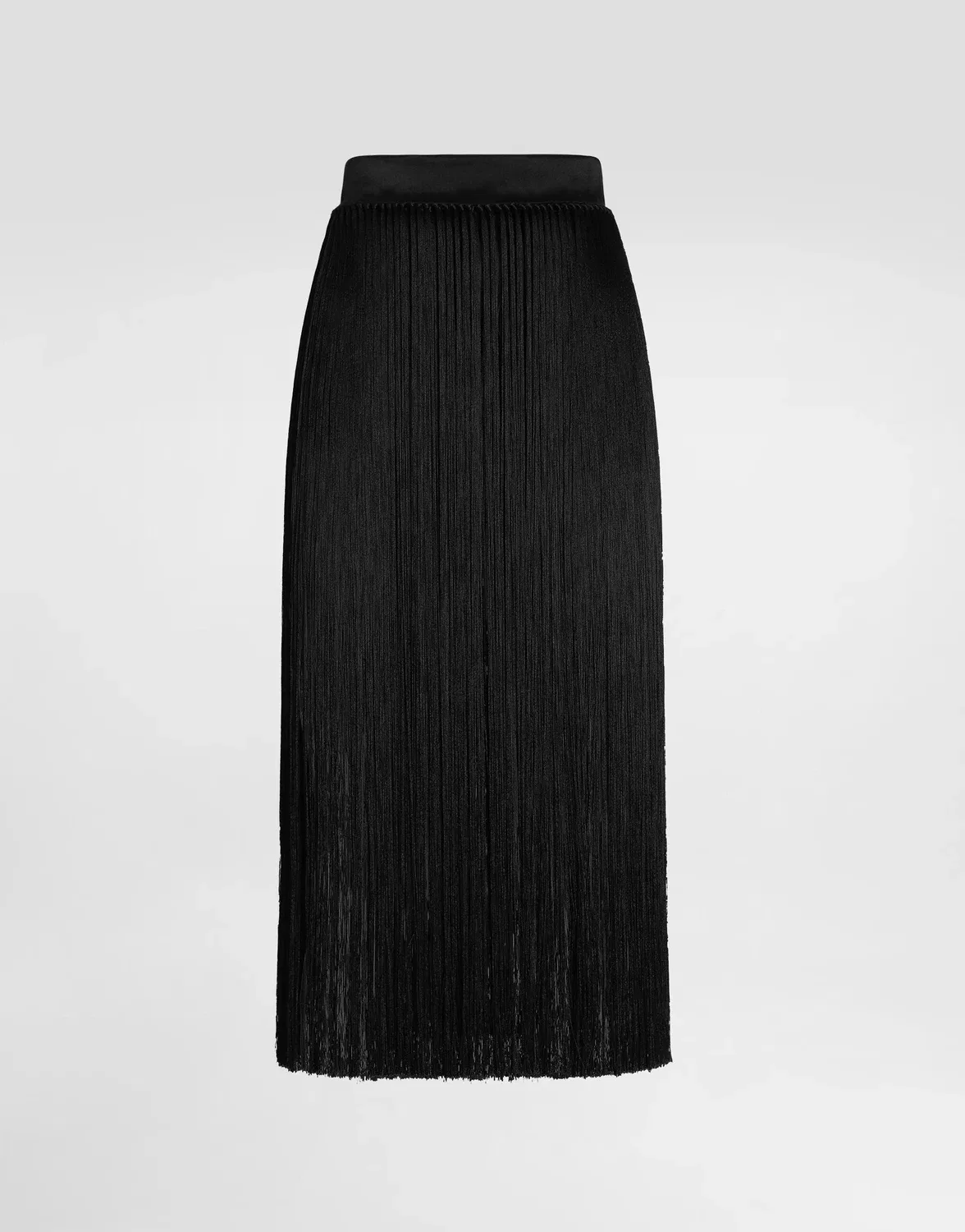 Длинная юбка с бахромой из атласа DOLCE & GABBANA, черный