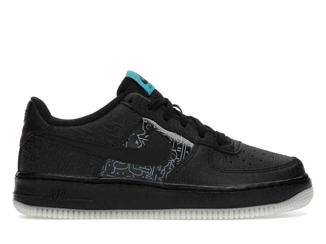 Детские кроссовки Lifestyle с принтом Nike Air Force 1 Low Computer Chip Space Jam, Black/Light Blue Fury-Black