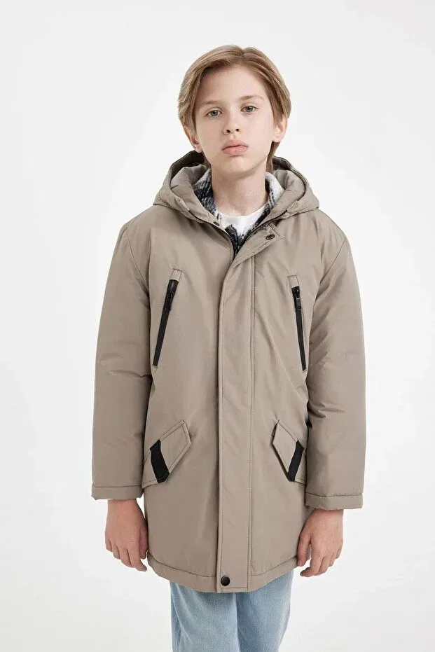 Детское пальто для мальчиков водонепроницаемое parka Defacto, Gray-Gr317 — фото 4