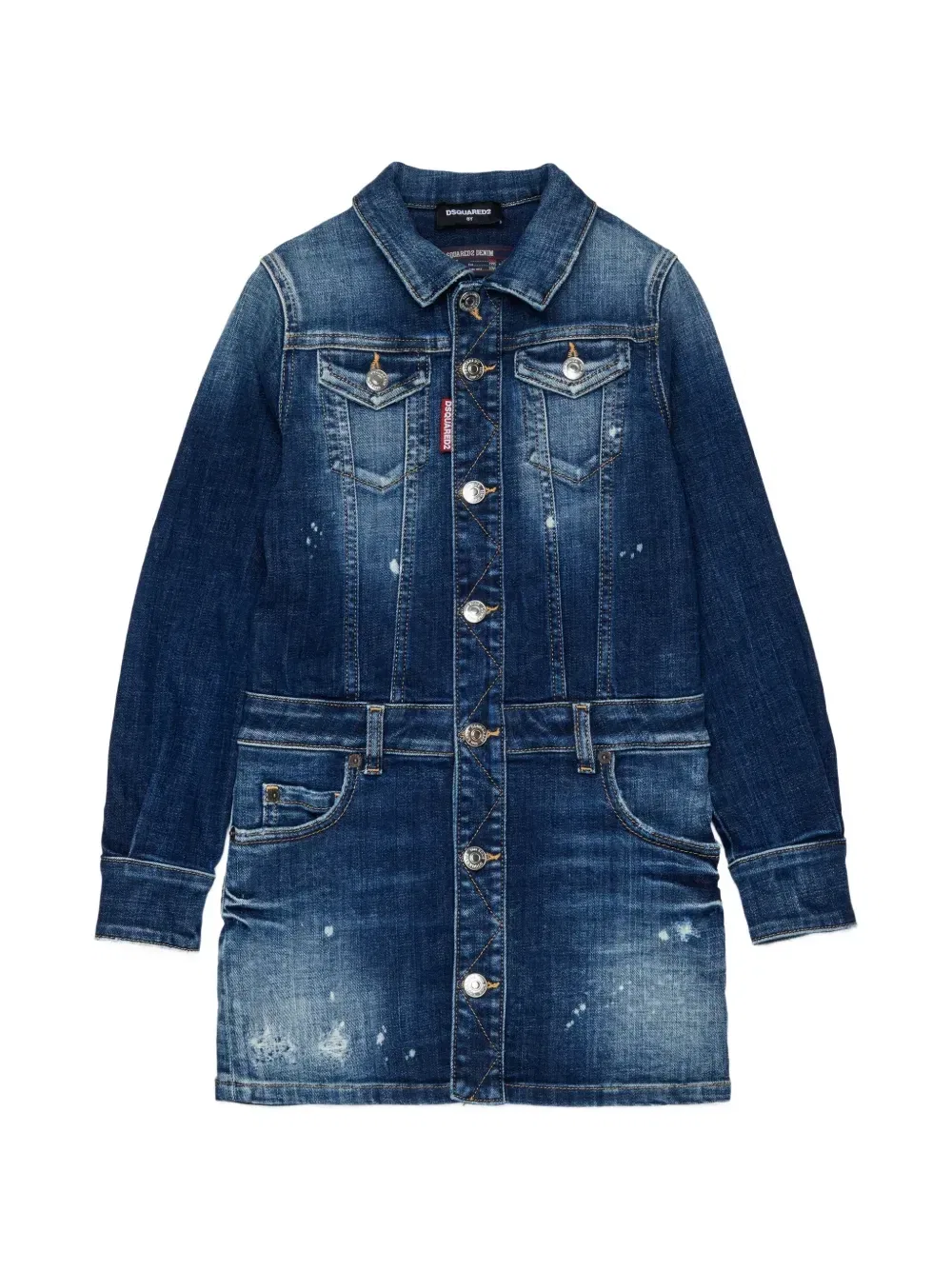 Джинсовое платье с эффектом потертости Dsquared2 Kids, синий