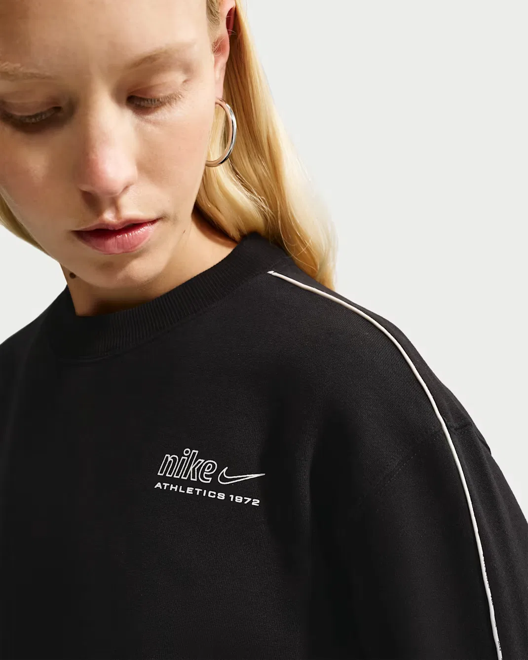 Women's "Nike Athletic Department" Crew Nike Studio Fleece Medium Weight "Graphic Pack", Total Black/Sail