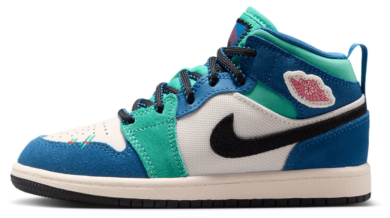 Детские баскетбольные кроссовки для мальчиков с высоким берцем AJ 1 Mid SE Jordan, Chalk/University Red/True Blue — фото 2