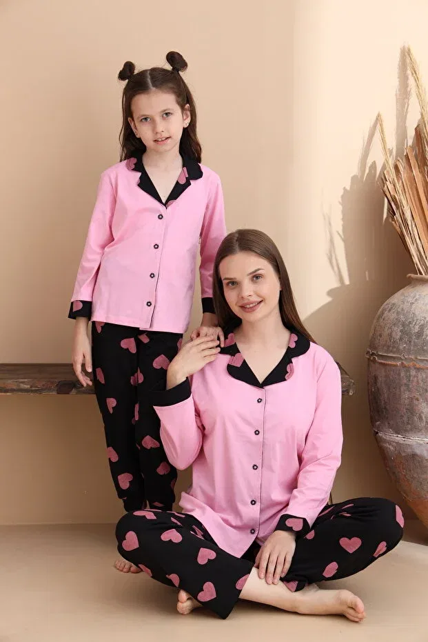Детское для девочек пижамный комплект хлопковый с принтом Pink Heart Pattern Elitol, Pink-13