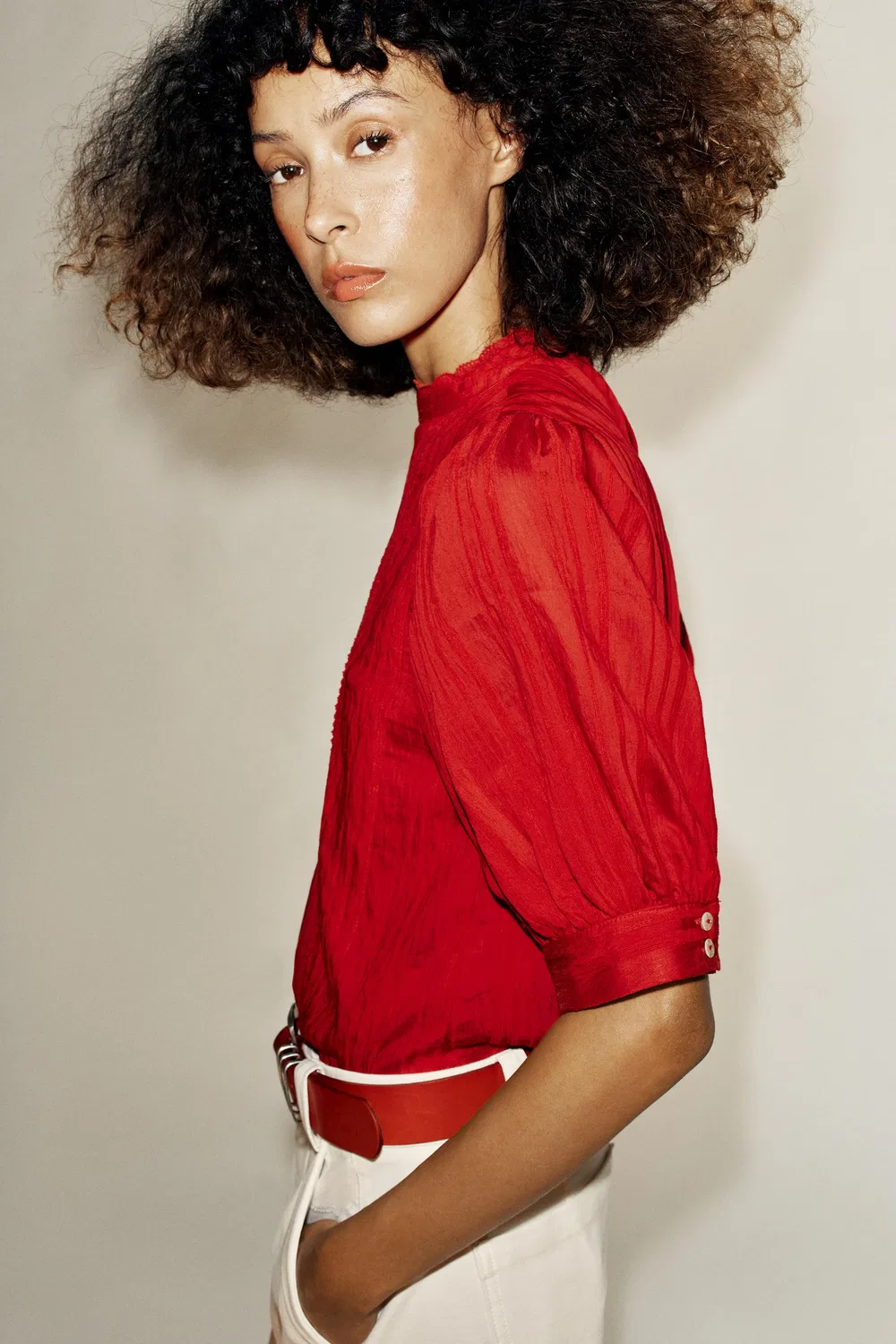 Романтическая кружевная рубашка ZARA, Dark red — фото 4