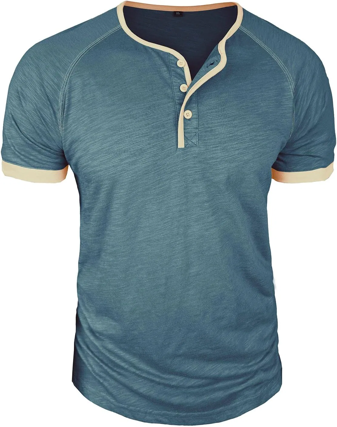 Мужская хлопковая рубашка-поло с коротким рукавом Henley, Blue — фото 3
