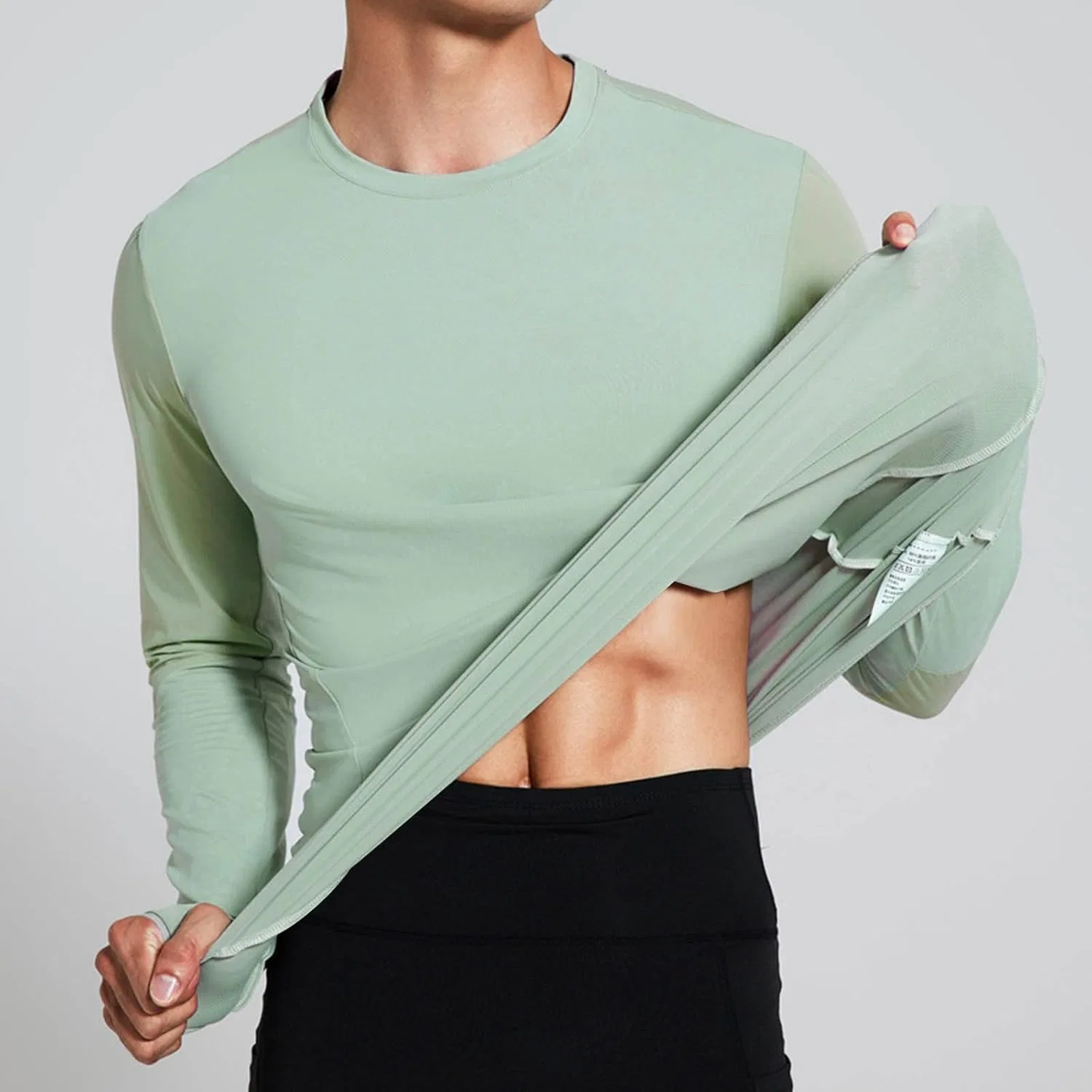 Мужская спортивная футболка с отверстием для большого пальца Color Block, Green — фото 3