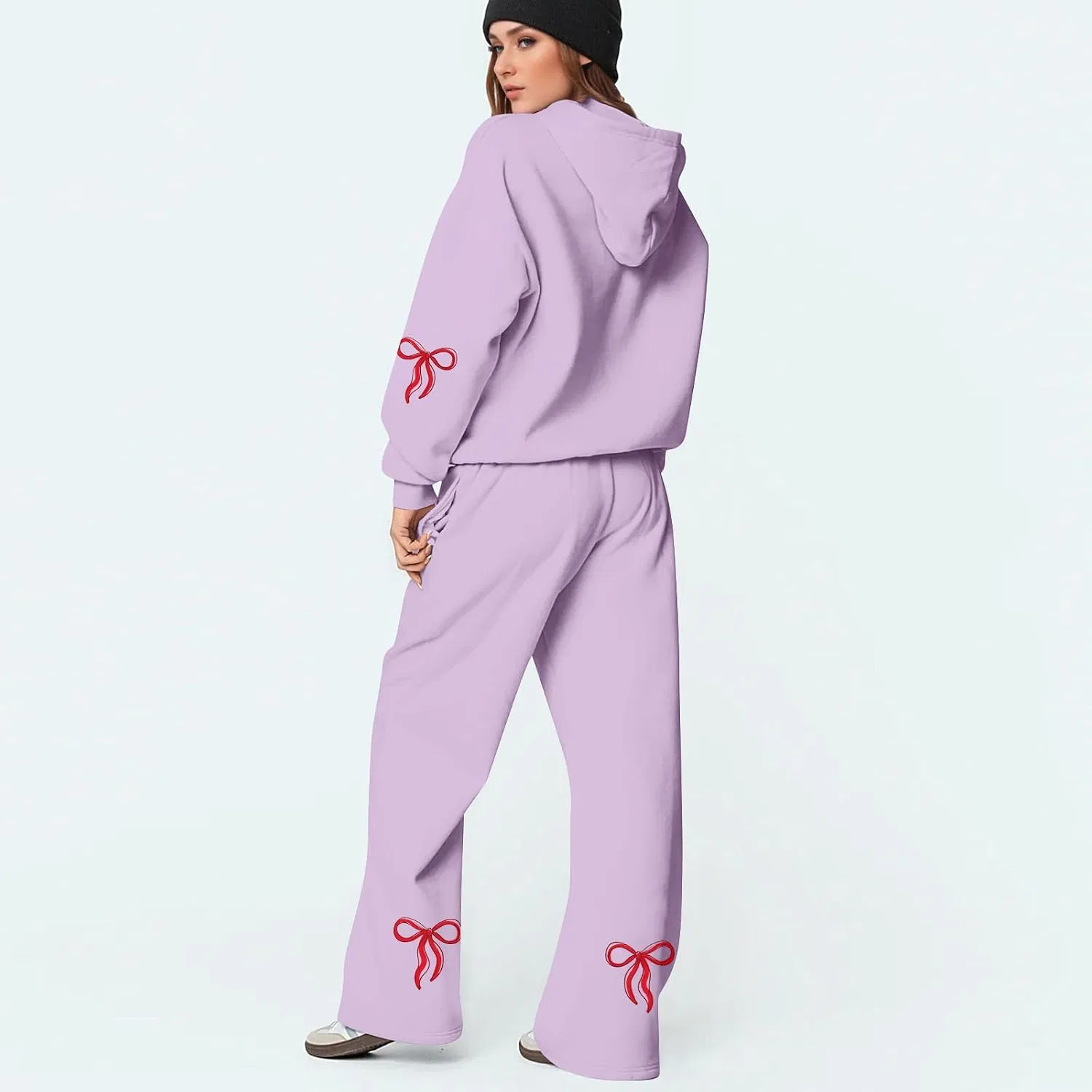 Женский комплект из свитшота и брюк с бантом, Spandex, фиолетовый — фото 3