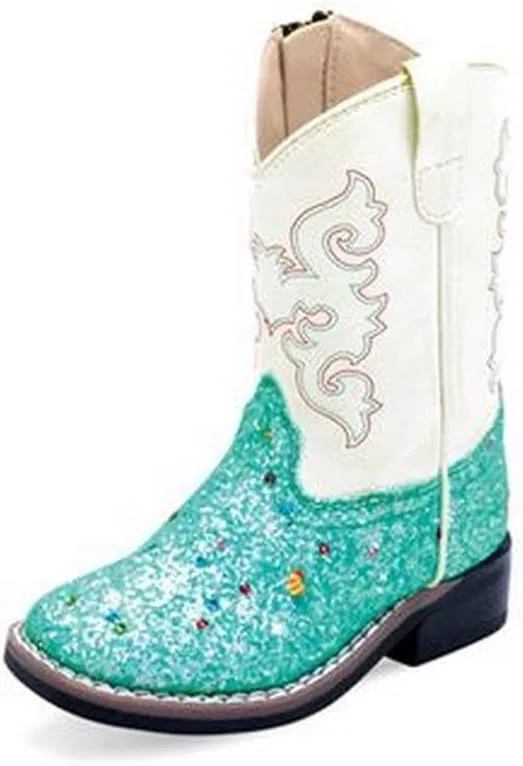 Детские ботинки с широким квадратным носком Old West, Sparkling Lake Blue Foot/White Shaft