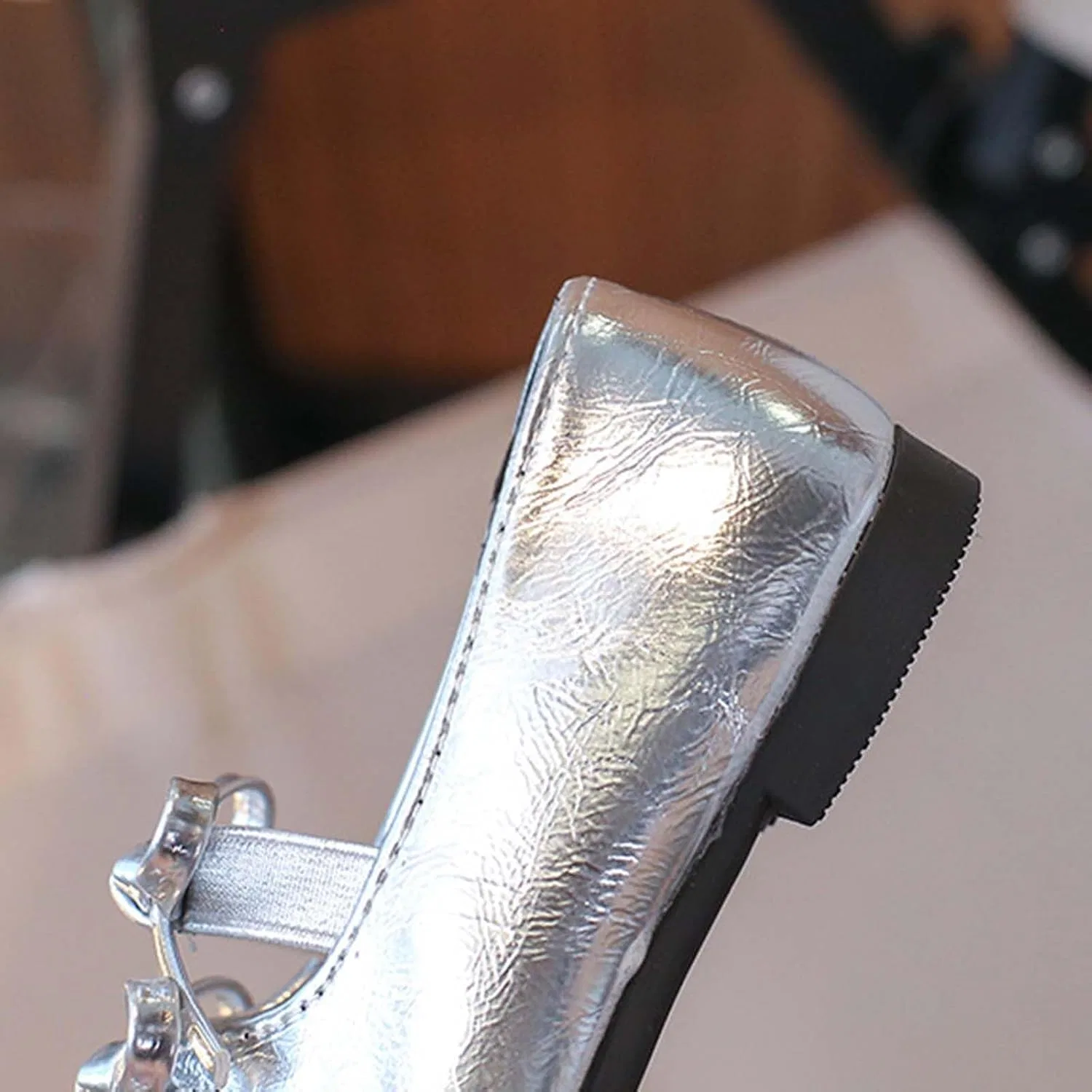 Детские балетки для девочек с бантом SHOPESSA, Silver — фото 4