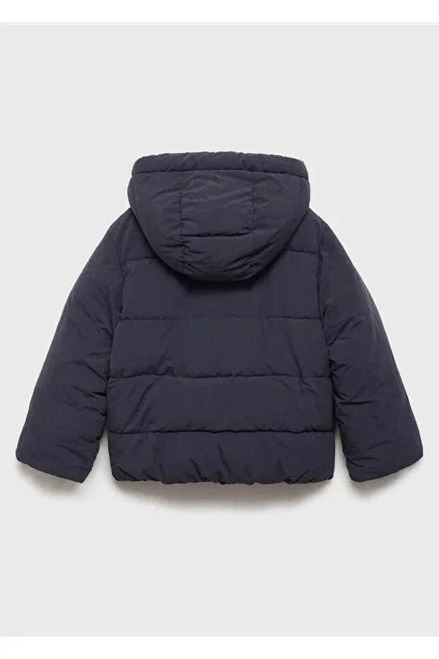 Детское пальто для девочек стеганое с капюшоном Mango Kids, Navy Blue — фото 3