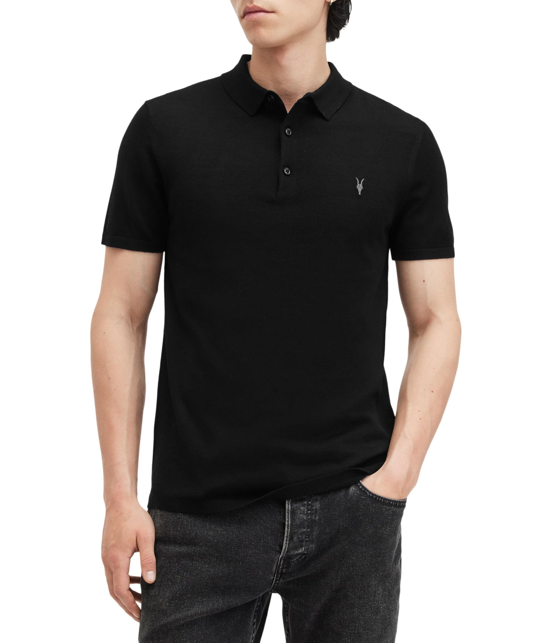 

Поло AllSaints Mode Merino Short Sleeve Polo, черный