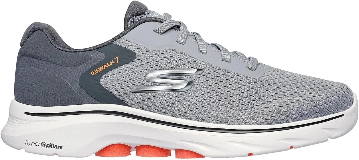 Мужские кроссовки Skechers Go Walk 7 Construction Trainers, Grey And Orange Textile Synthetic — фото 2