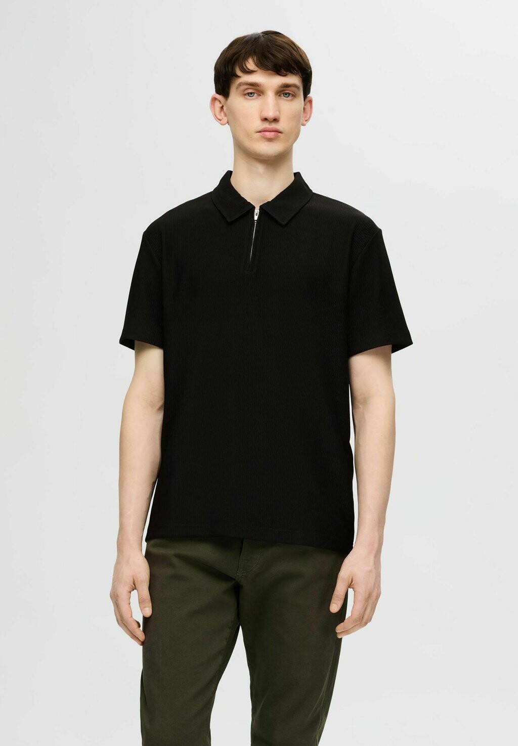 

Рубашка поло HALF-ZIP PLISSEE Selected Homme, черный