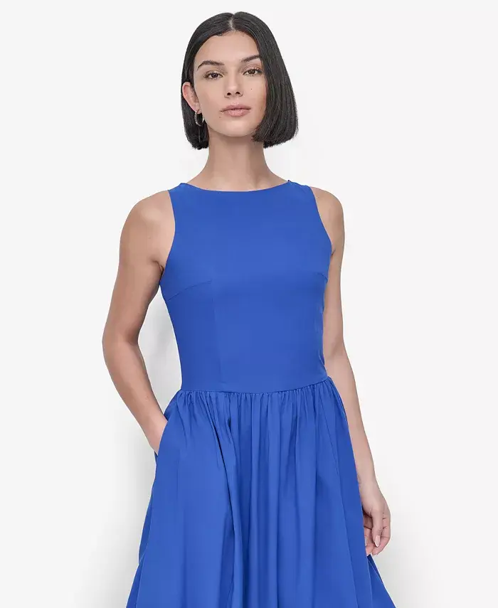 

Женское платье миди с лодочкой без рукавов DKNY, синий