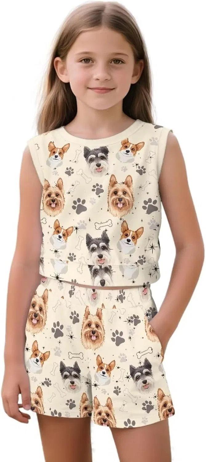 Детский комплект из топа и шорт, с принтом, Yruonazao, Cute Puppy