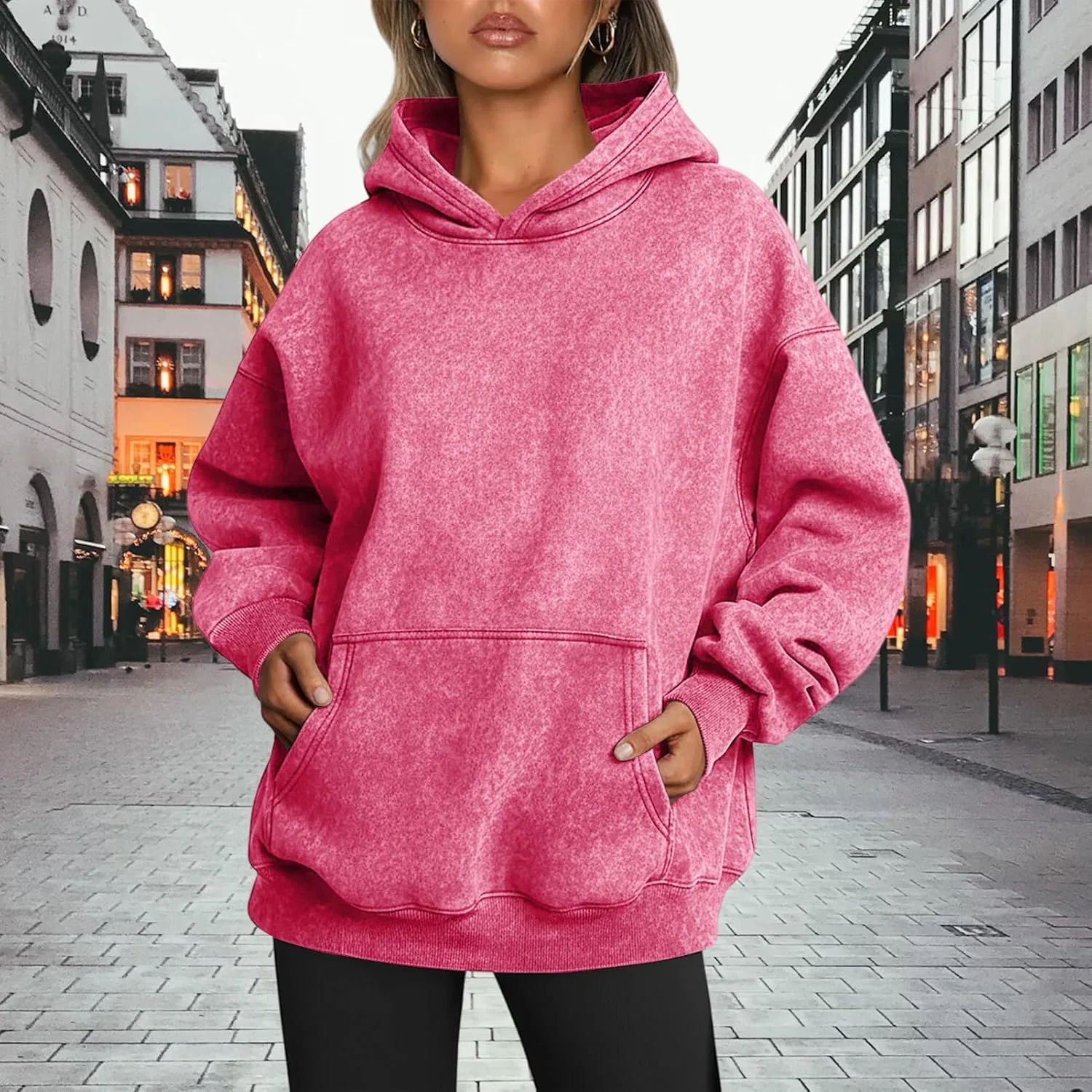 Худи оверсайз женское, из хлопка, Hot Pink — фото 2