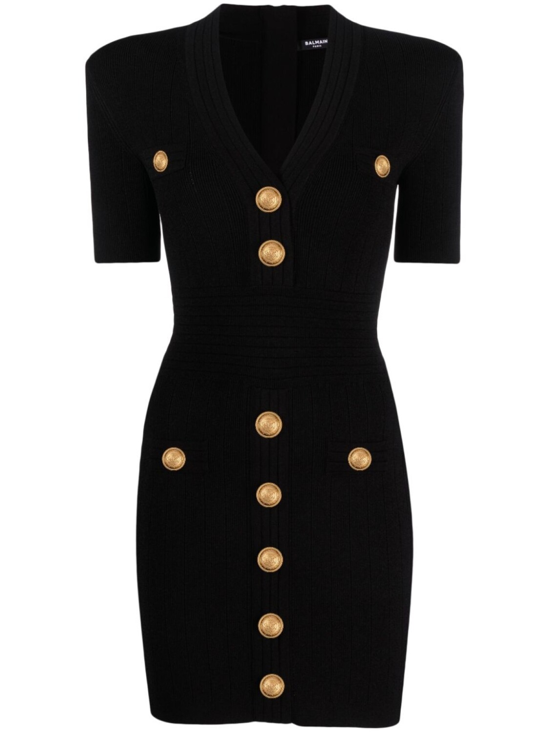

Трикотажное платье мини с V-образным вырезом Balmain, черный