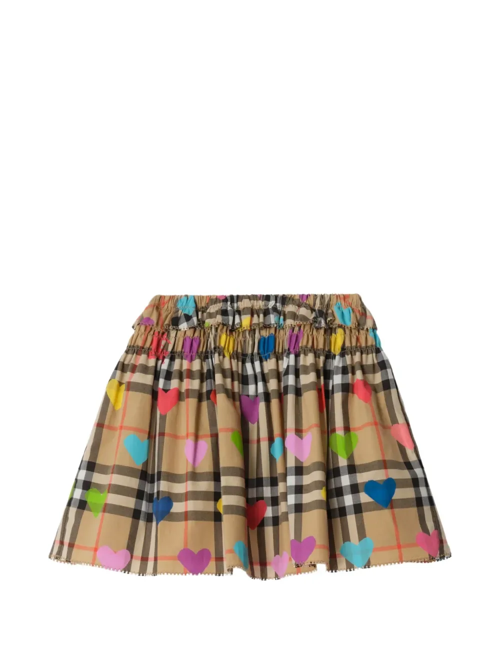 Хлопковая юбка с принтом "Сердечки в клетку" BURBERRY KIDS, бежевый — фото 2