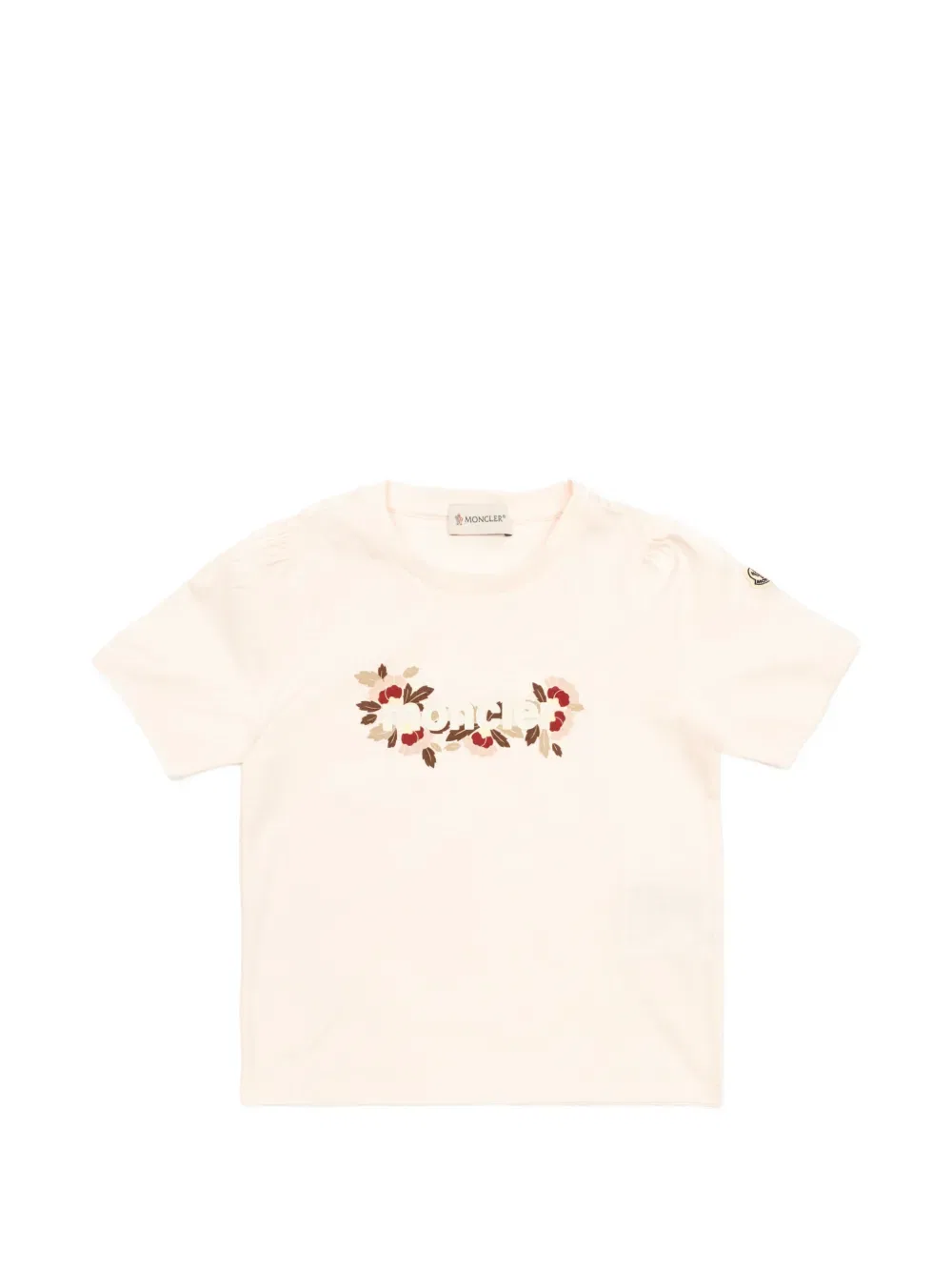 Футболка с коротким рукавом и цветочным принтом Moncler Enfant, нейтральный