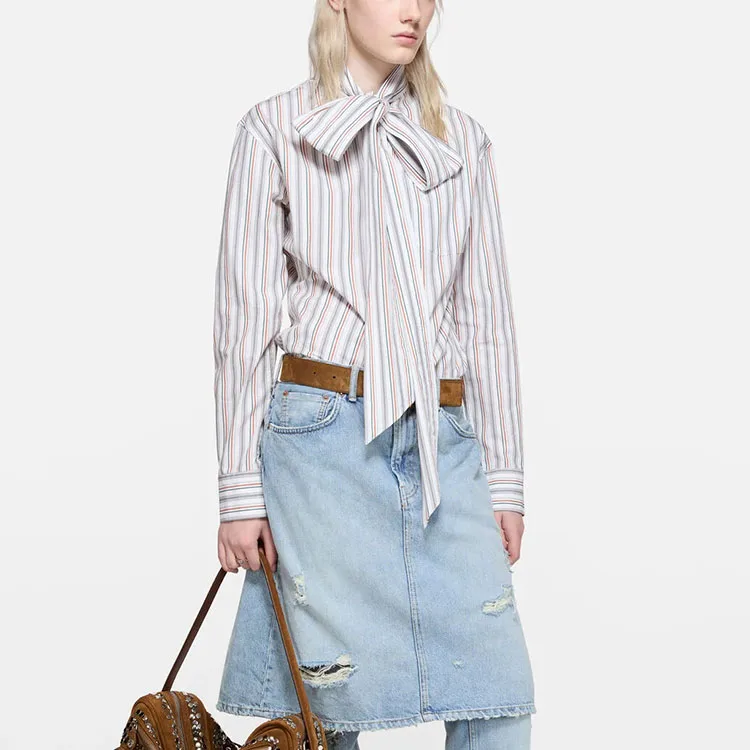 Рубашка в полоску с галстуком Acne Studios, серый — фото 4