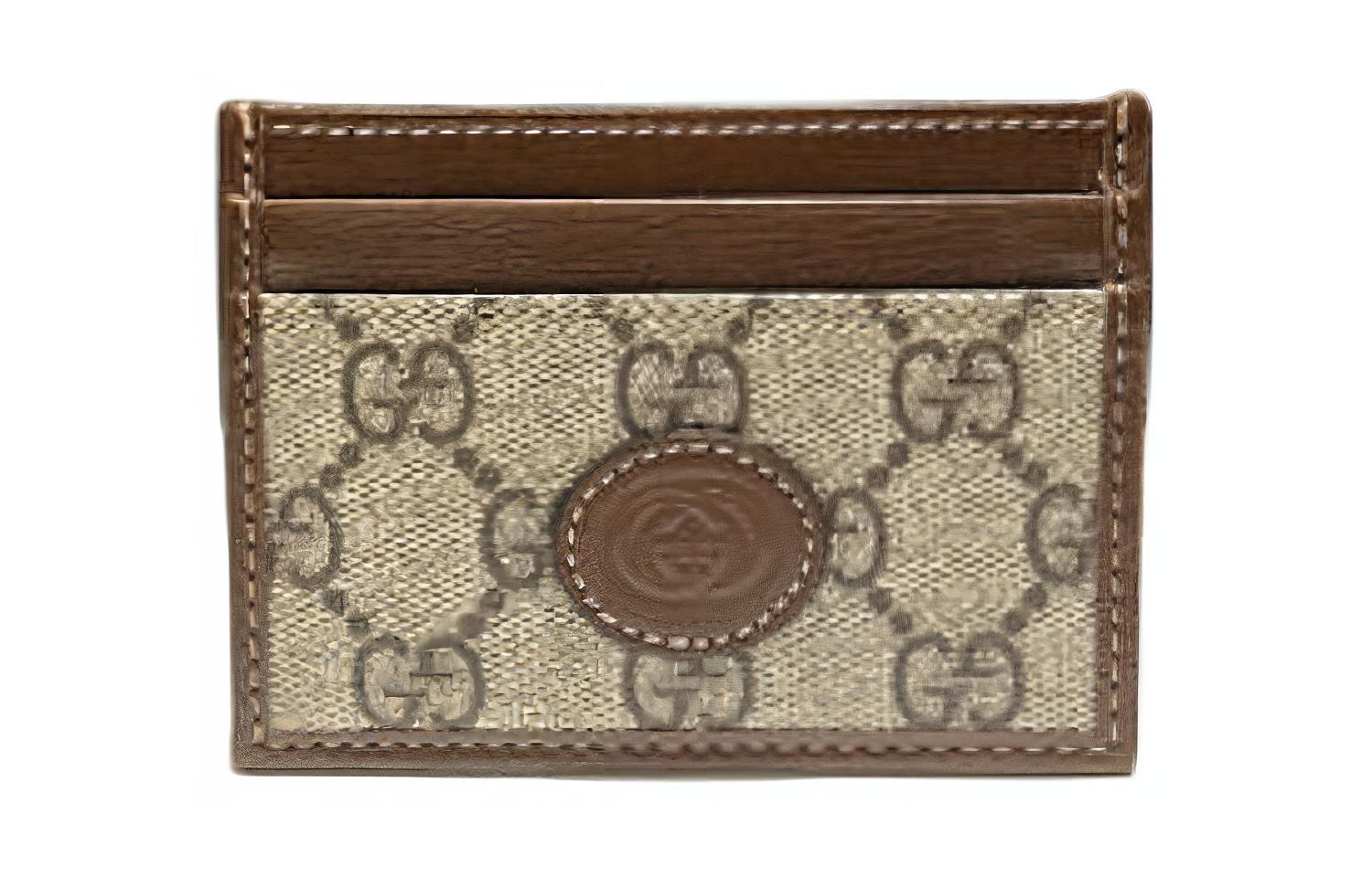 

GUCCI Кожаный держатель карт с холщовой вставкой унисекс черный и коричневый