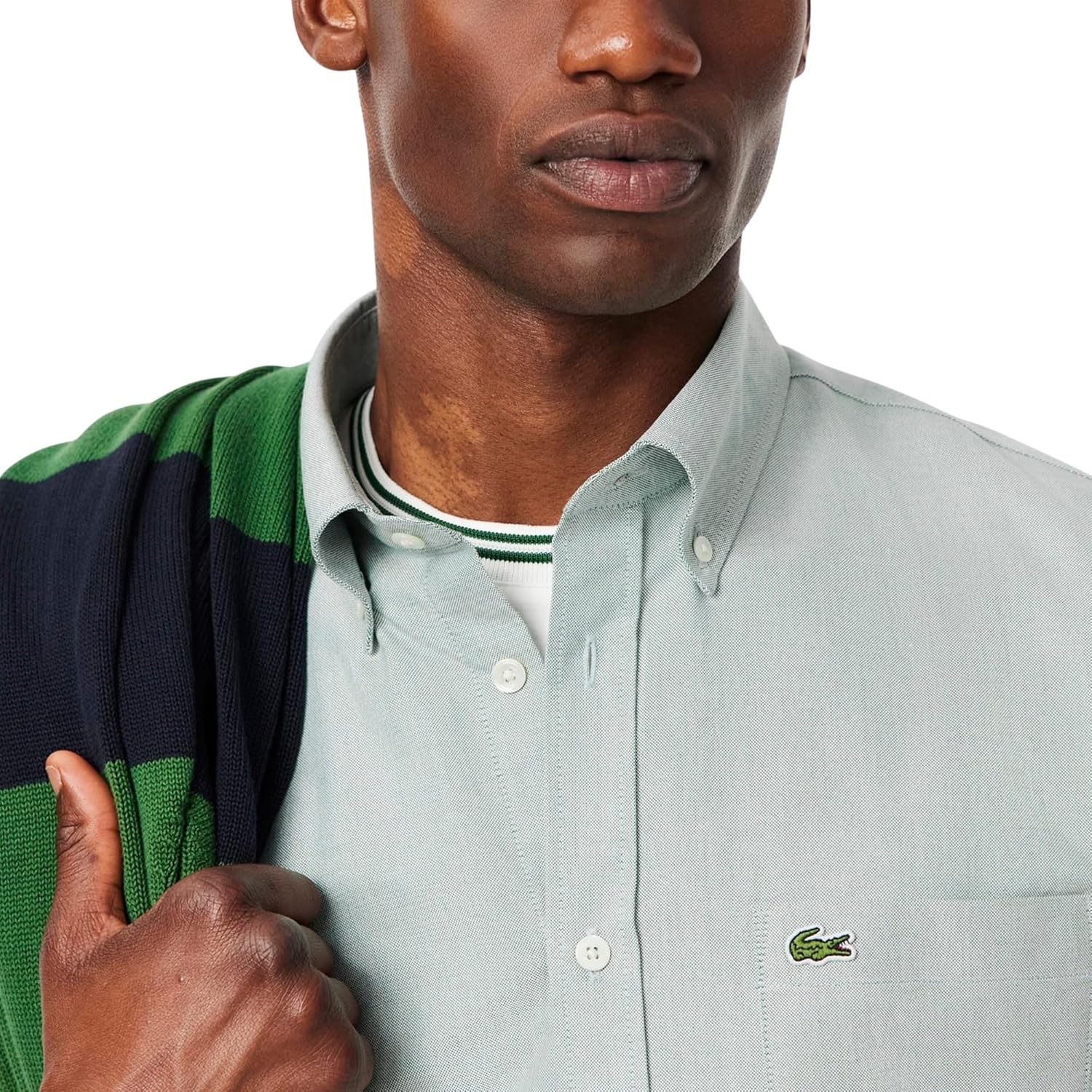 Lacoste мужская рубашка Regular Fit с коротким рукавом Oxford, White/Green — фото 2