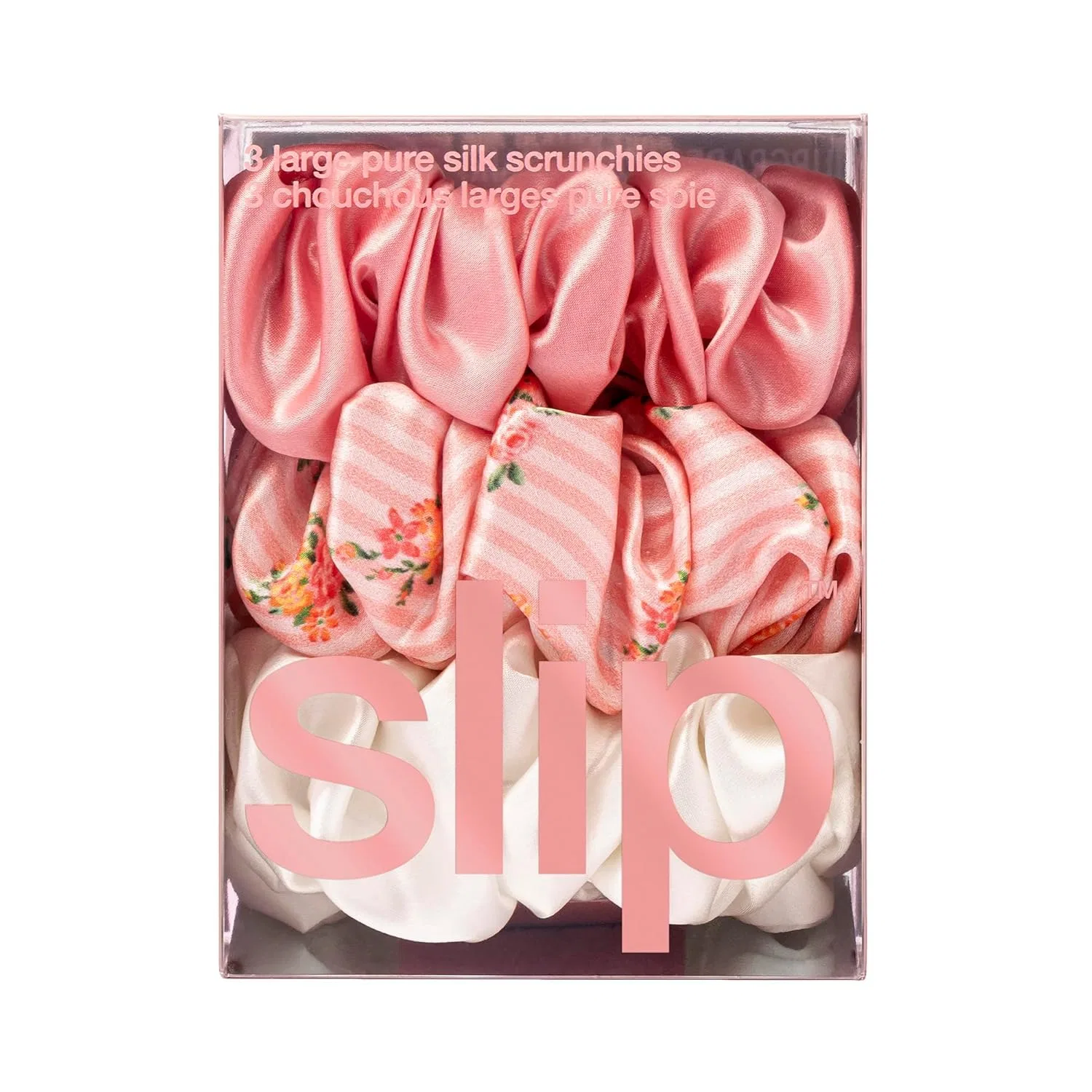 Набор шелковых резинок для волос Slip Silk из 100% тутового шелка, 3 шт. Slip, Pink, White, Petal — фото 3