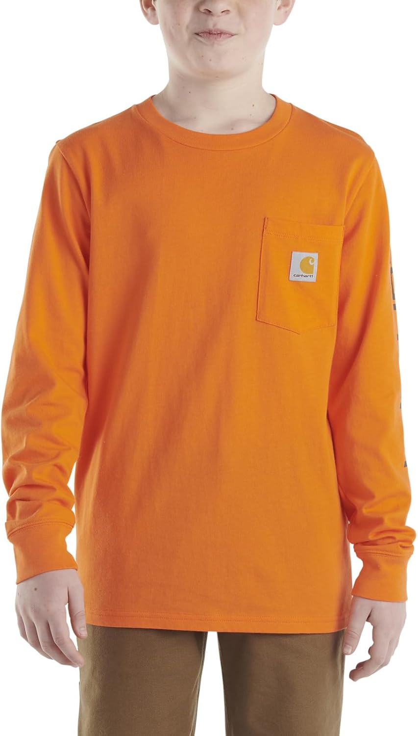 

Carhartt мальчиковая футболка с длинным рукавом, логотипом на рукаве и карманом, Exotic Orange, Оранжевый, Carhartt мальчиковая футболка с длинным рукавом, логотипом на рукаве и карманом, Exotic Orange