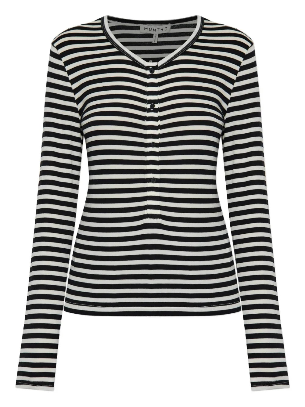 

Полосатая футболка с длинными рукавами и застежкой на пуговицы спереди MUNTHE, черный