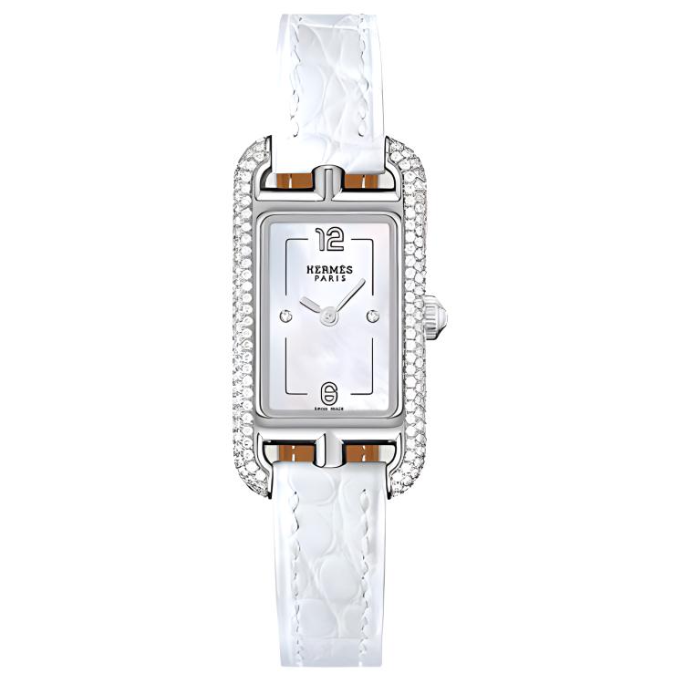 

HERMES Часы Nantucket Wrist Watch Quartz Movement Crocodile Leather Strap White Dial Women's Watch, White Dial