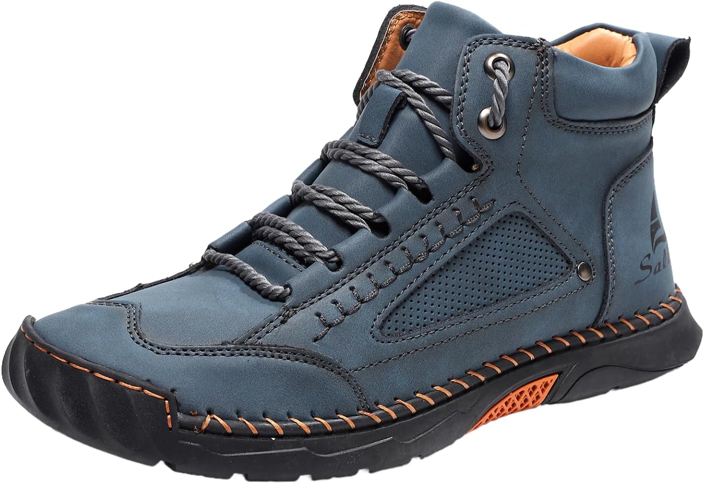 

Мужские повседневные кожаные модные кроссовки, ботинки чукка на щиколотку, ручной работы, легкие лоферы, ботинки средней высоты, для прогулок и вождения Hhhchpm, синий