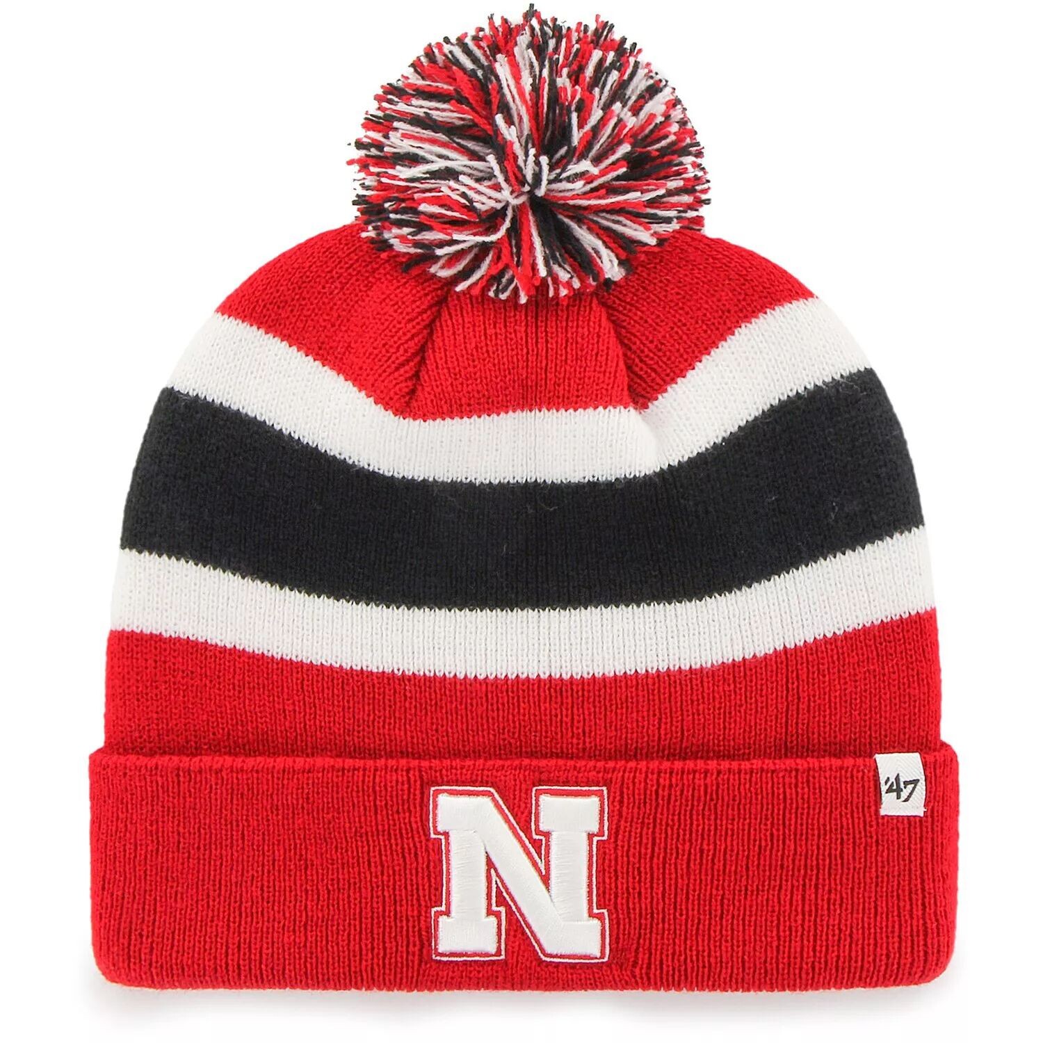 

Мужская вязаная шапка с манжетами и помпоном '47 Scarlet Nebraska Huskers