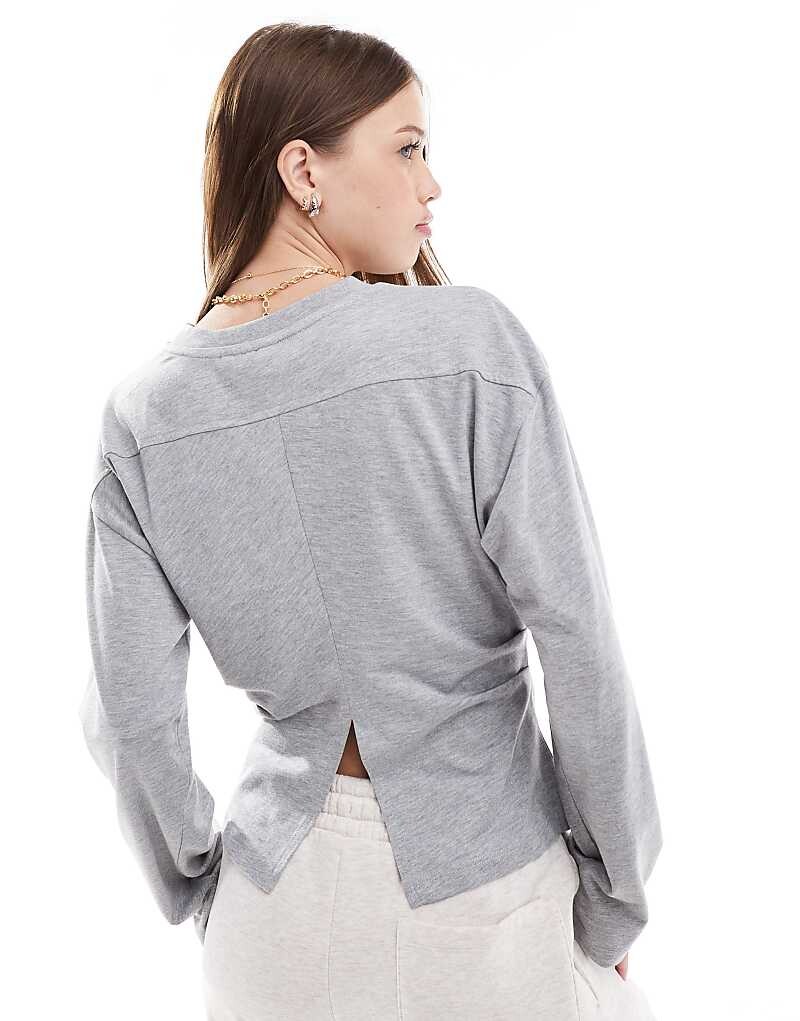 

ASOS DESIGN – корсетный топ с длинными рукавами серого меланжа