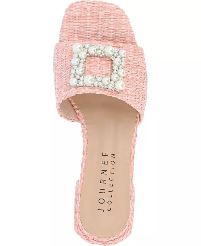 Женские шлепанцы Justina с орнаментом из рафии Journee Collection, розовый — фото 4
