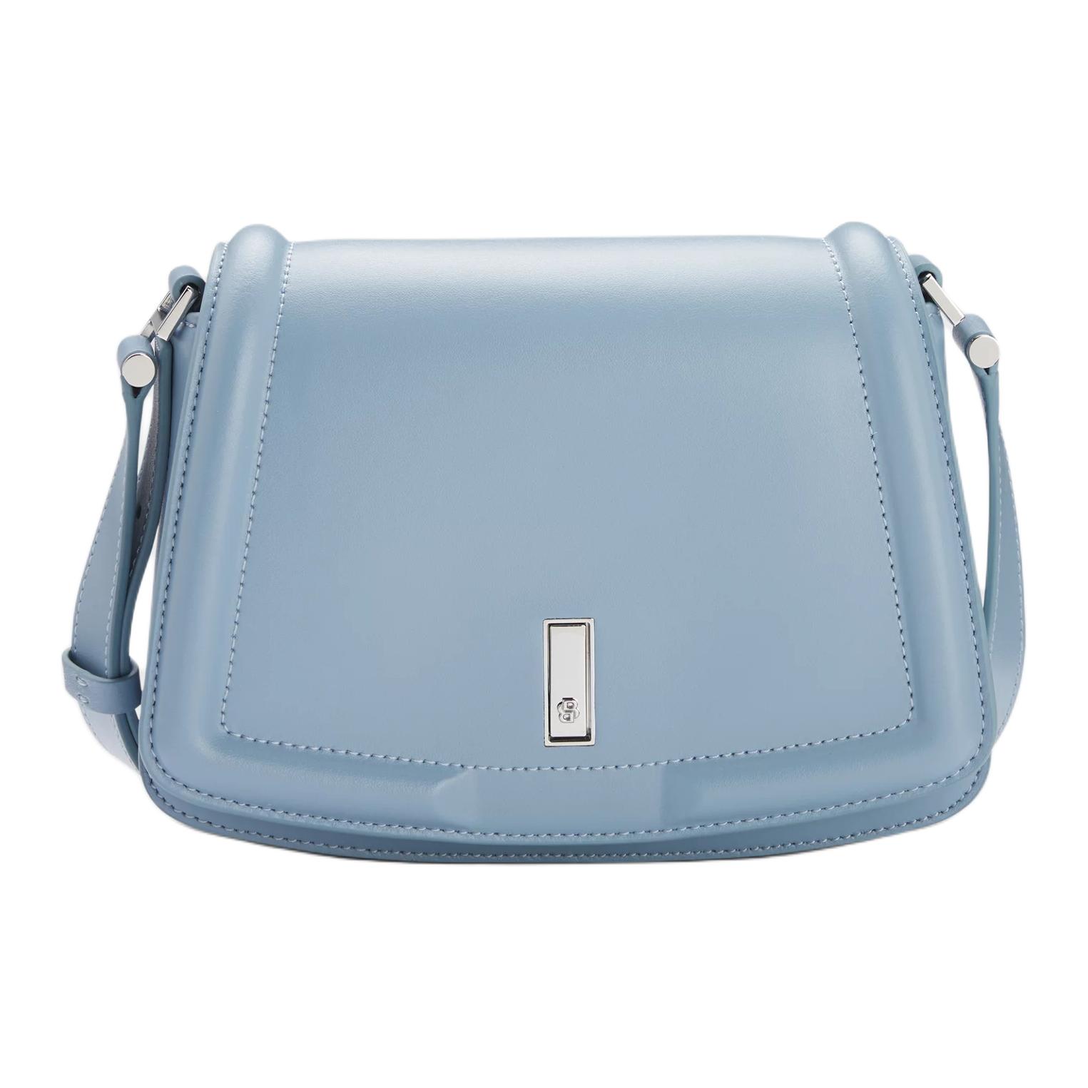 

HUGO BOSS Кожаная седельная сумка через плечо женская голубая