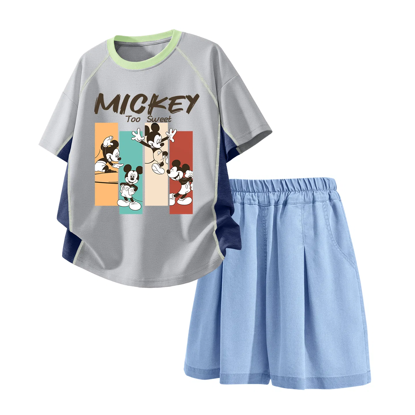 Детский спортивный костюм Disney Kids Casual Sportswear Crew Neck Thin Stretch, зеленый и джинсовый светло-голубой — фото 3