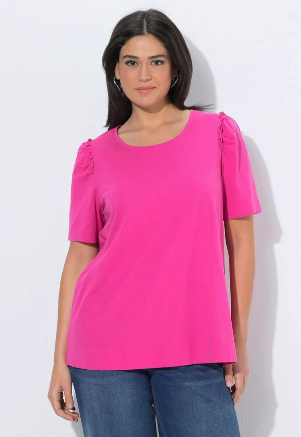 

Базовая футболка rüsche alinie rundhals halbarm Ulla Popken, Bold Pink, Розовый, Базовая футболка rüsche alinie rundhals halbarm Ulla Popken, Bold Pink