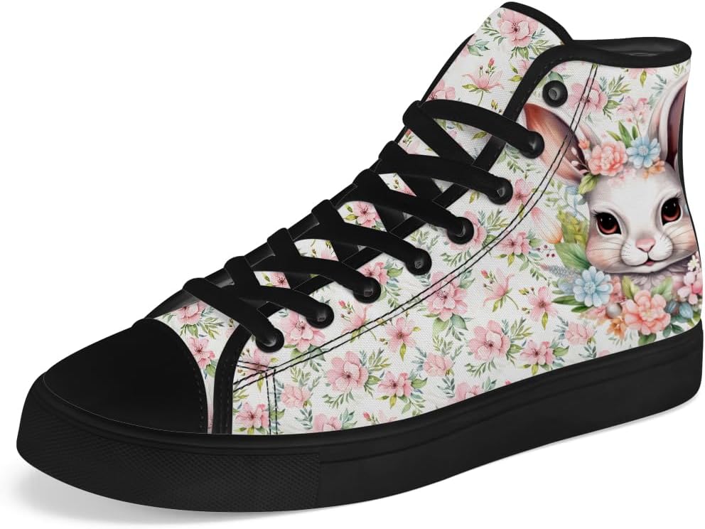 

Кеды на высокой подошве из канвы для мужчин и женщин к Пасхе, высокие кроссовки с рисунком пасхальных кроликов, шнуровка, повседневная обувь, подарок для девушки или парня Chebing, белый