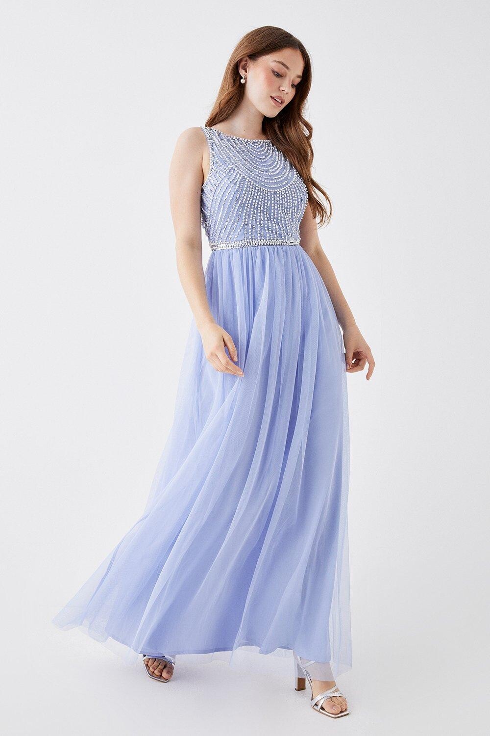

Платье миди из сетки Debut London by Coast с лифом из жемчуга и пайеток Debenhams, синий