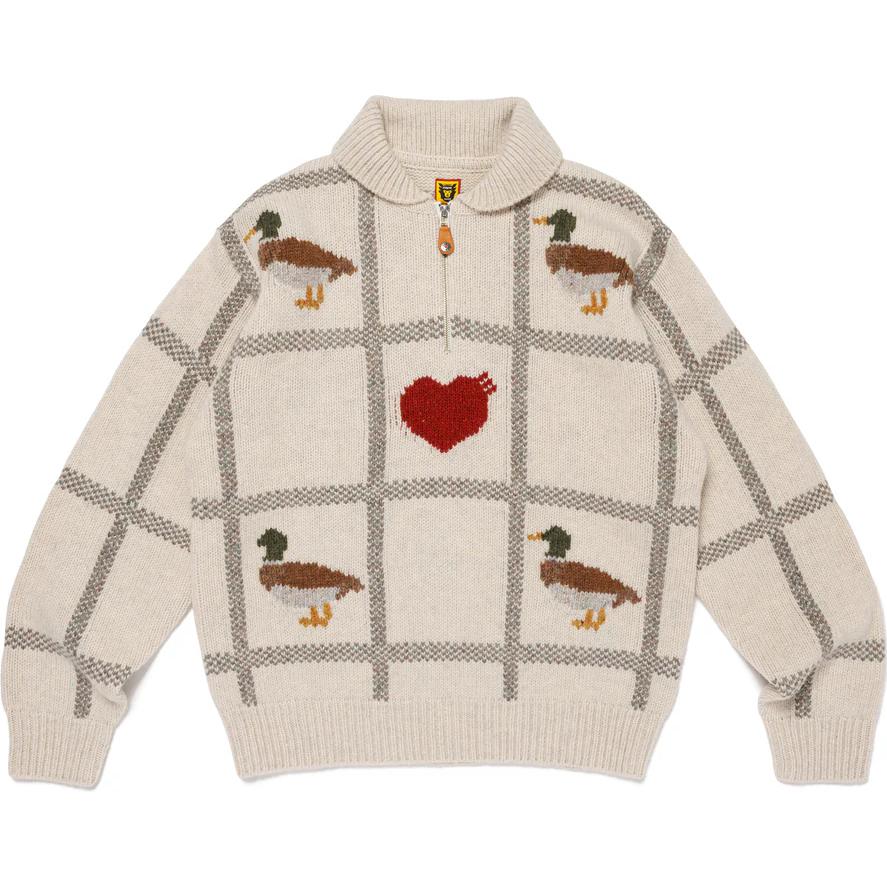 

Полузастегивающийся свитер с интарсией HUMAN MADE, белый