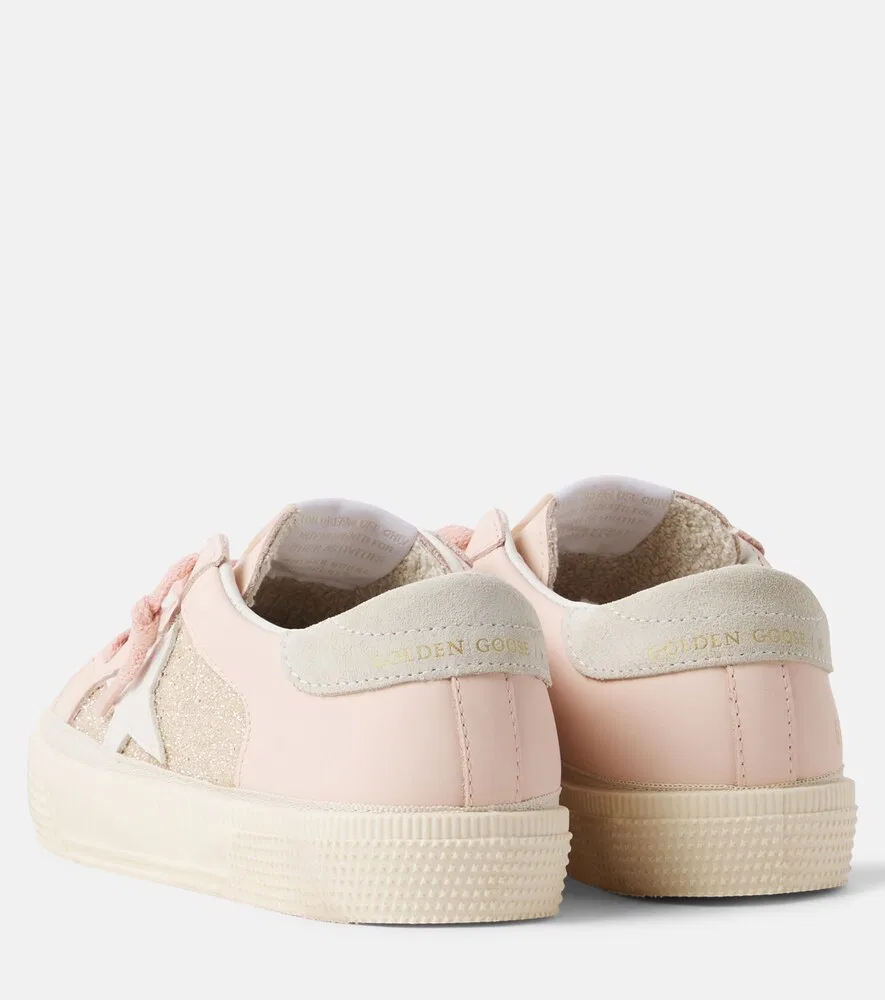 Кожаные кроссовки с майскими блестками Golden Goose Kids, розовый — фото 2