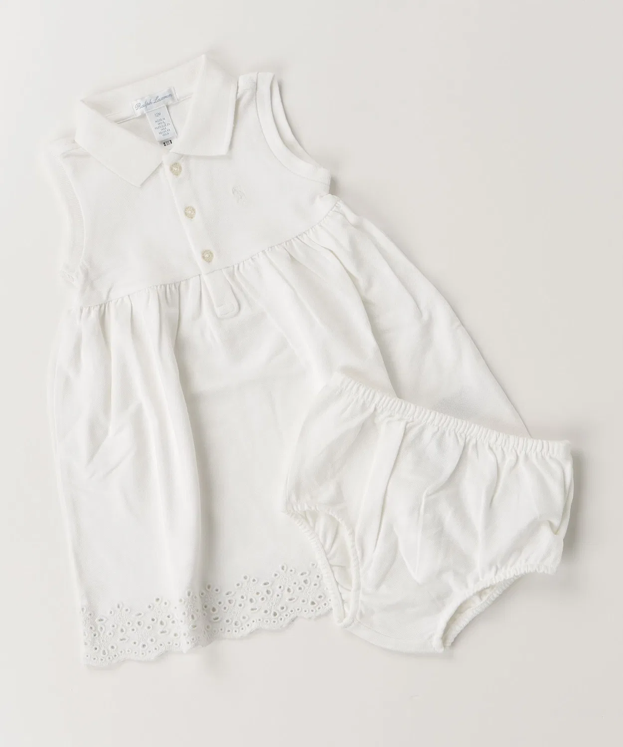 Платье-поло с ажурной вышивкой и шорты Ralph Lauren, белый — фото 4