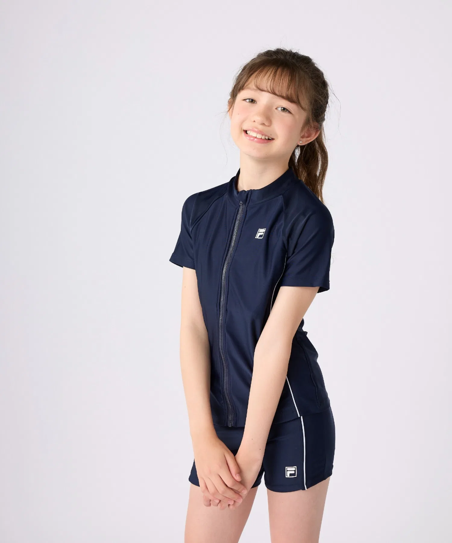【FILA】Школьный купальник на молнии, школьная одежда для плавания, унисекс, UPF50+
