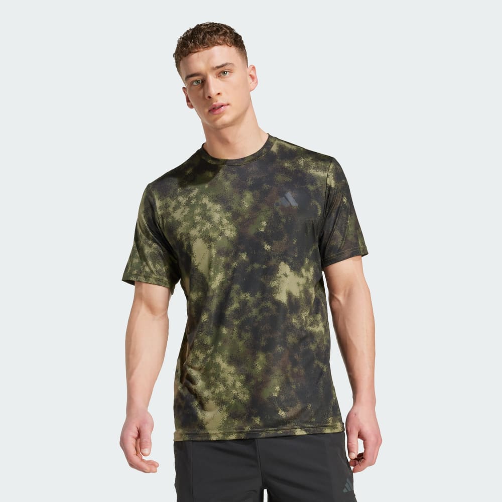 

Спортивная футболка Adidas Train Essentials Seasonal All Over Print Tee, цвет Olive Strata