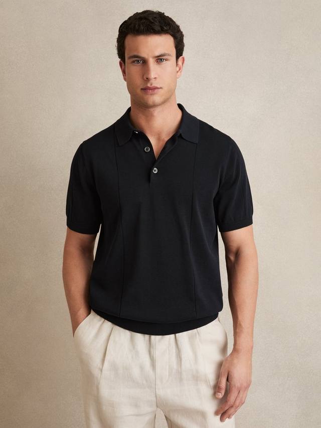 

Футболка-поло Asher с коротким рукавом из хлопка и шелка Reiss, Navy