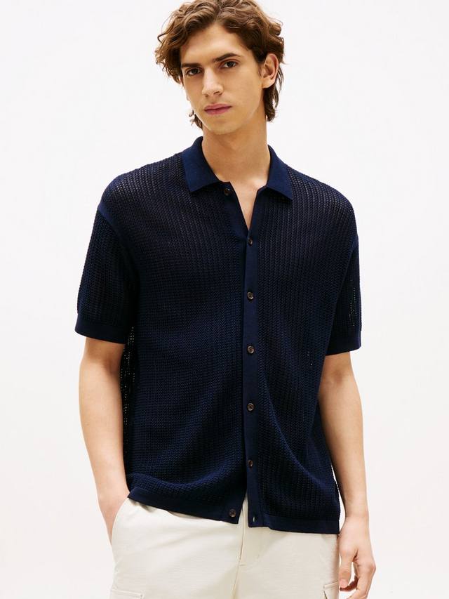 

Хлопковая свободная текстурированная оверсайт рубашка Tommy Hilfiger, Navy