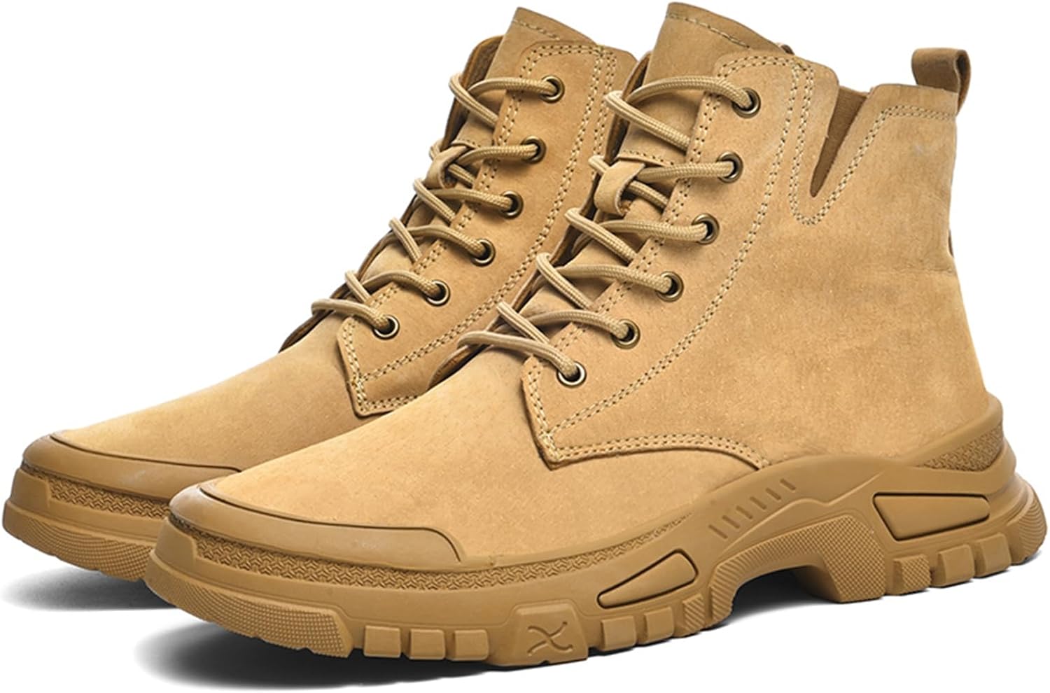 

Мужские замшевые высокие туристические ботинки с толстой подошвой, противоскользящие ботинки на шнуровке для работы, подходящие для кемпинга, восхождений и строительных площадок Qaoterod, хаки