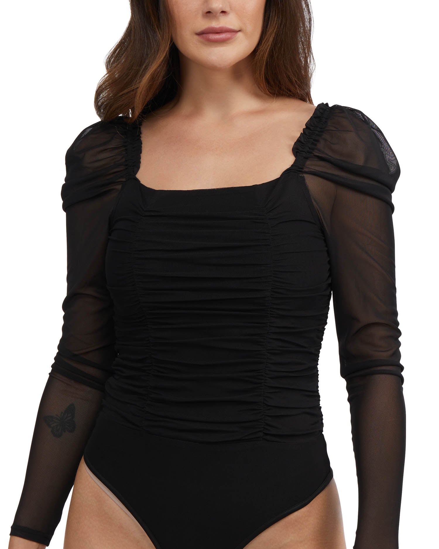 

Женский комбинезон Bebe Rushed Mesh с рукавами-фонариками, черный